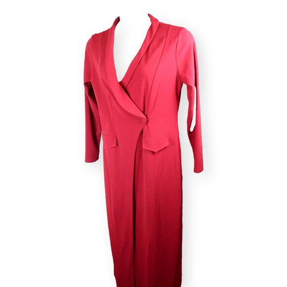 Boohoo Pocket Red Berry Detail Wrap Maxi Blazer Dress 16 NWT - Picture 3 of 11